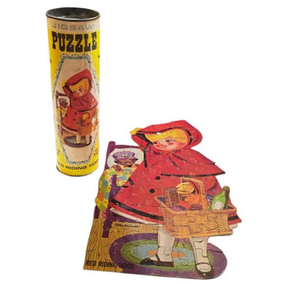 Vintage 1960s HG Gilmar Whitman Canister 4 Puzzles Red Riding Hood Rapunzel Pigs - Picture 5 of 12